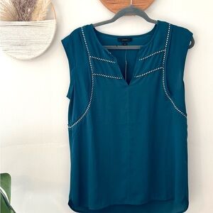 NEW J.Crew Teal Sleeveless Splitneck Blouse Top Size 4